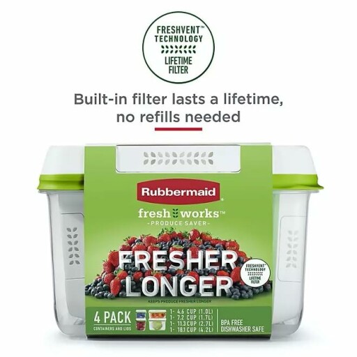 Rubbermaid FreshWorks containers with different sizes and uses