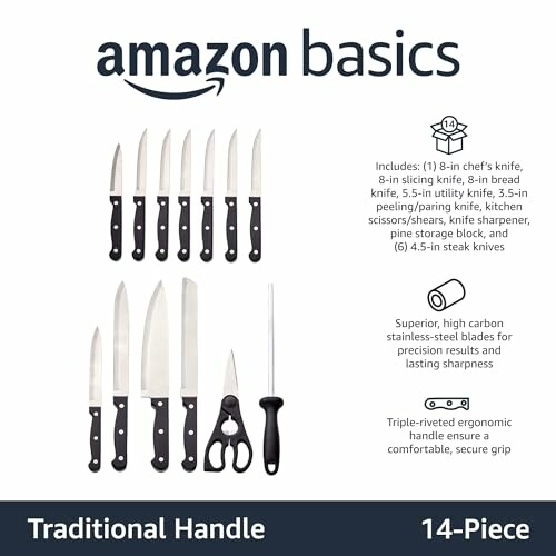 Amazon Basics 14-piece knife set with traditional handle