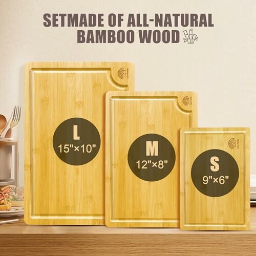 Set of three bamboo cutting boards in different sizes