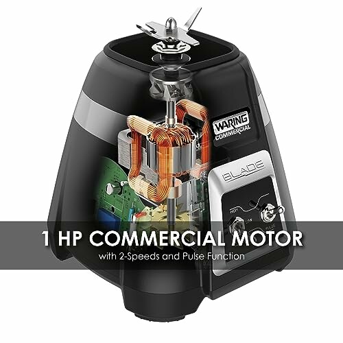 Commercial blender with 1 HP motor and controls.