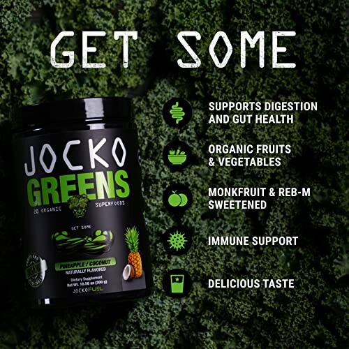 Jocko Greens supplement with benefits listed.