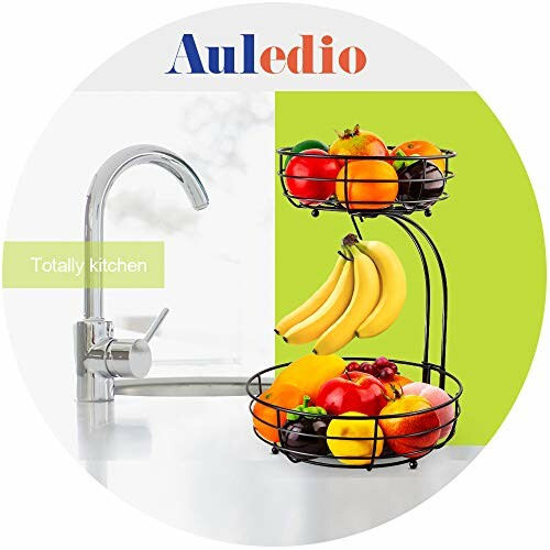 Two-tier fruit basket stand with kitchen faucet