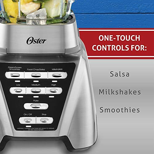 Oster blender with one-touch controls for salsa, milkshakes, and smoothies.